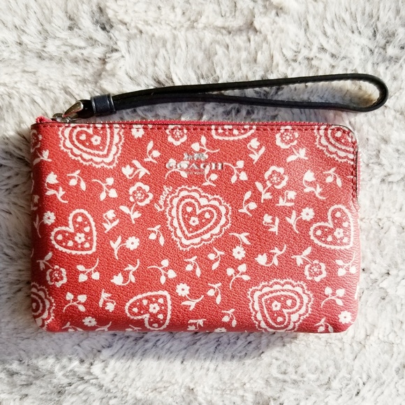 Coach Handbags - Coach Red & White Heart Lace Wristlet